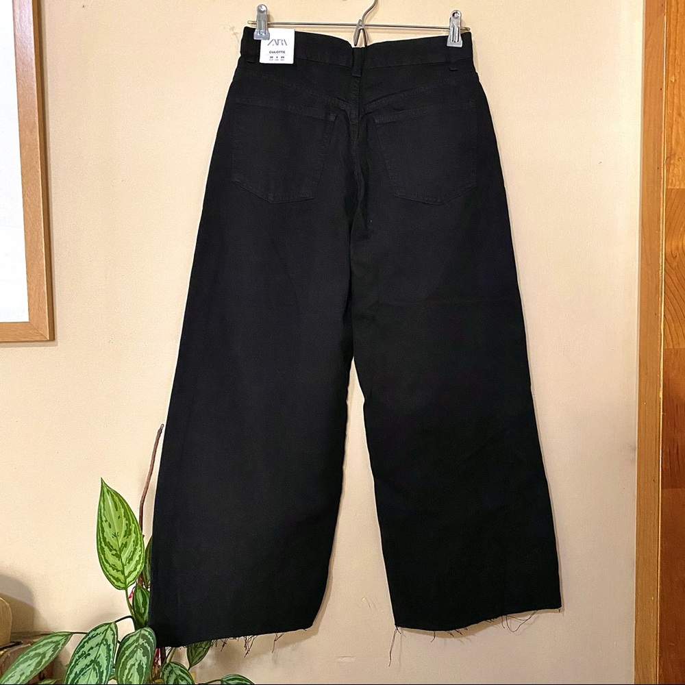 NWT ZARA Black High Waist Wide Leg Culotte Jeans - Picture 9 of 9